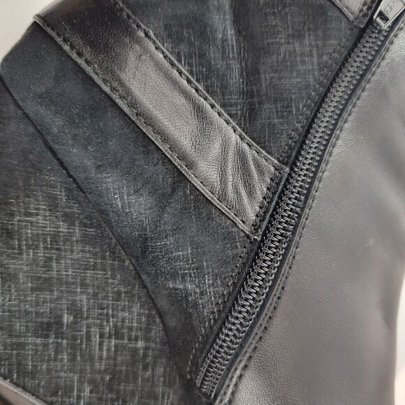 AGL Wedge Heel Ankle Booties Womens 37.5 7.5 Black Leather Rocker Glam Buckles - Picture 4 of 13